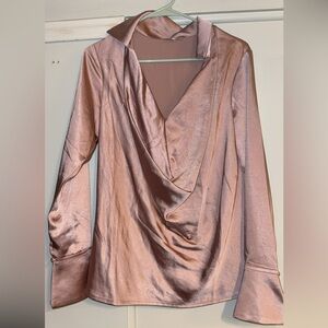 REVOLVE Satin Drape Blouse in Blush